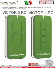 TRANSMISORES REMOTOS PARA AUTOMATISMO MARCA COMUNELLO MOD.VICTOR 2 RC, MOD.VICTOR 4 RC